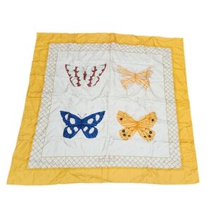 Bulgari Silk Scarf Butterfly Print Yellow Ivory Square 33x33 Made in Italy